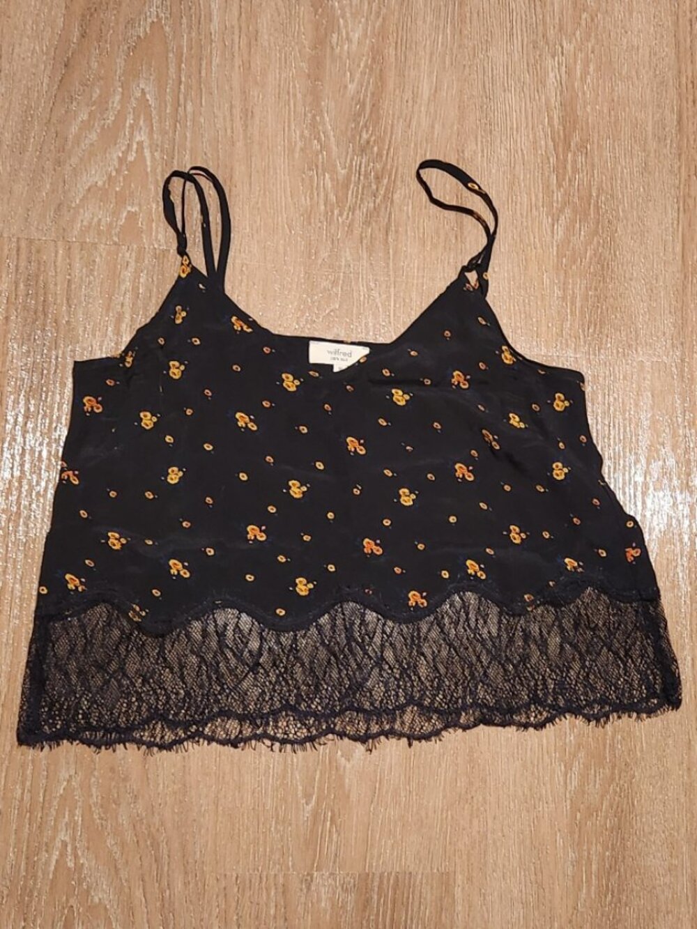 Aritzia Wilfred Chimere Silk Camisole, Black/Floral - Size XS